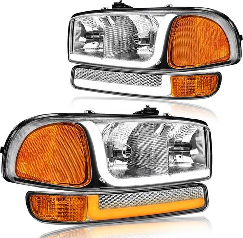 LED DRL Headlight, Headlights Assembly Kit Compatible with 1999-2007 GMC Sierra/1999-2006 Yukon Replacement Headlamp Chrome Housing Amber Reflector in Saudi Arabia