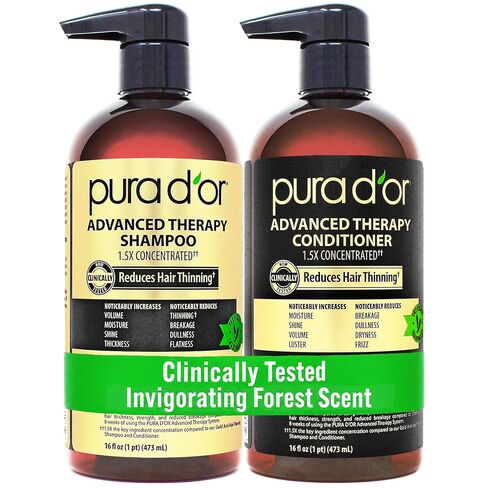 PURA D'OR Anti-Thinning Advanced Therapy Biotin Shampoo & Conditioner Hair Care Set, Clinically Proven, DHT Blocker Hair Thickening Products For Women & Men, Natural Daily Routine Shampoo, 16oz x 2 in Saudi Arabia