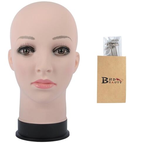 BHD BEAUTY رأس عارضة أزياء أصلع بني أنثى مستحضرات تجميل احترافية لصنع الشعر المستعار وعرض الشعر المستعار والنظارات والشعر مع دبابيس T 55.88 سم in Kuwait
