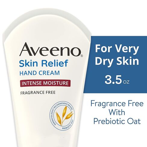 Aveeno Skin Relief Intense Moisture Hand Cream with Soothing Prebiotic Oat for Dry Skin, Sensitive Skin Cream Softens & Smooths Hands & Lasts Through Hand Washing, Fragrance-Free, 3.5 oz in Saudi Arabia