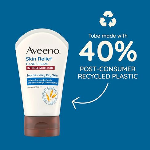 Aveeno Skin Relief Intense Moisture Hand Cream with Soothing Prebiotic Oat for Dry Skin, Sensitive Skin Cream Softens & Smooths Hands & Lasts Through Hand Washing, Fragrance-Free, 3.5 oz in Saudi Arabia