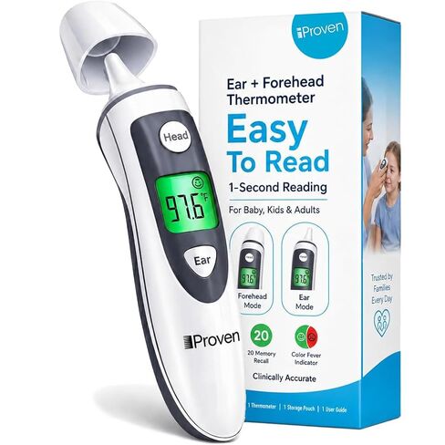 iProven Thermometer for Adults Forehead and Ear - Fever Alarm, 1 Second Reading, Color Temperature Indicator, 20 Readings Memory Recall, Medical Thermometer for Adults Kids and Babies - DMT-489 in Saudi Arabia