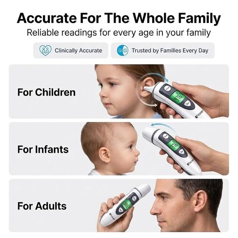 iProven Thermometer for Adults Forehead and Ear - Fever Alarm, 1 Second Reading, Color Temperature Indicator, 20 Readings Memory Recall, Medical Thermometer for Adults Kids and Babies - DMT-489 in Saudi Arabia