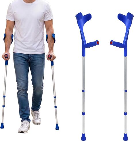 Pepe - Forearm Crutches for Adults (x2 Units, Open Cuff), Adult Crutches Adjustable, Arm Crutches Forearm, Aluminum Crutches for Walking, Muletas para Adultos - Made in Europe in Saudi Arabia