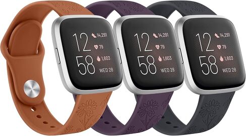 حزمة من 3 أساور من السيليكون الناعم لـ Fitbit Versa 2 / Fitbit Versa/Fitbit Versa Lite أحزمة رياضية كلاسيكية قابلة للتعديل للنساء والرجال صغيرة كبيرة (بدون متتبع) (كبير، أسود + أزرق + رمادي) in Kuwait