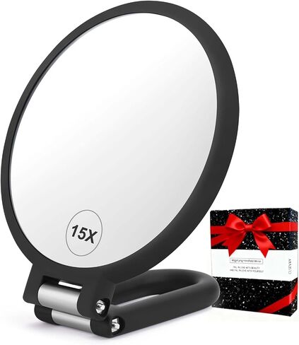 CLSEVXY Magnifying Handheld Mirror Double Sided, 1X 15X Magnification Hand Mirror, Travel Folding Hand Held Mirror, Adjustable Rotation Pedestal Makeup Desk Mirror Vanity Mirror in Saudi Arabia