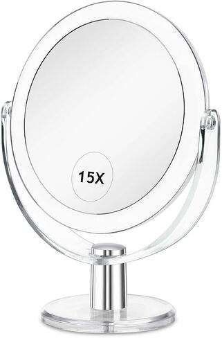 CLSEVXY Vanity Mirror Makeup Mirror with Stand, 1X/15X Magnification Double Sided 360 Degree Swivel Magnifying Mirror, 6.25 Inch Portable Table Desk Counter top Mirror Bathroom Shaving Make Up Mirror in Saudi Arabia