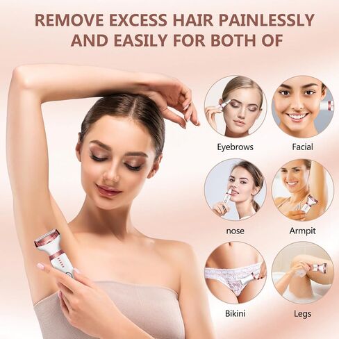 Electric Razor for Women Bikini Trimmer, MKIOVH Women's Shaver Cordless Portable 4 in 1 Painless Shaver, ​for face Legs Brows Nose Brows Nose Detachable Head USB Rechargeable Hair Trimmer in Kuwait