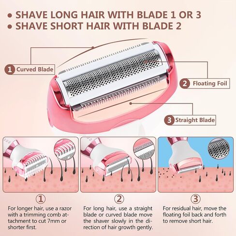 Electric Razor for Women Bikini Trimmer, MKIOVH Women's Shaver Cordless Portable 4 in 1 Painless Shaver, ​for face Legs Brows Nose Brows Nose Detachable Head USB Rechargeable Hair Trimmer in Kuwait