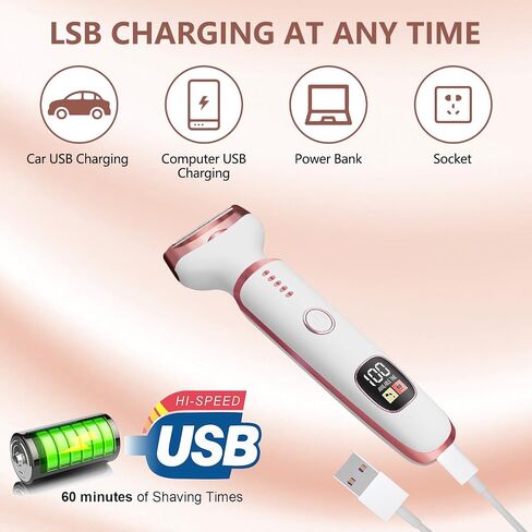 Electric Razor for Women Bikini Trimmer, MKIOVH Women's Shaver Cordless Portable 4 in 1 Painless Shaver, ​for face Legs Brows Nose Brows Nose Detachable Head USB Rechargeable Hair Trimmer in Kuwait