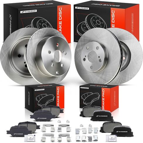A-Premium Front Vented & Rear Solid Disc Brake Rotors + Ceramic Pads Kit Compatible with Select Scion Models - tC 2005 2006 2007 2008 2009 2010, with Rear Disc Brakes only, 12-PC Set in Saudi Arabia