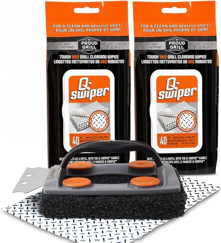 Q-Swiper BBQ Grill Cleaner Set - 1 Grill Brush with Scraper and 80 BBQ Grill Cleaning Wipes | No Bristles & Wire Free | Safe Way to Remove Grease and Grime for A Clean and Healthy Grill! in Saudi Arabia