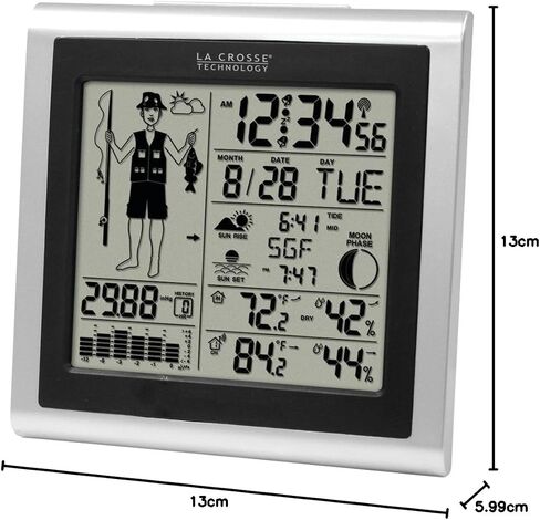 La Crosse Technology 308-1451 Atomic Forecast Station with Fisherman Icon, In/Out Temperature, Humidity, Barometer, Sunrise/Sunset, Dual Alarms in Saudi Arabia