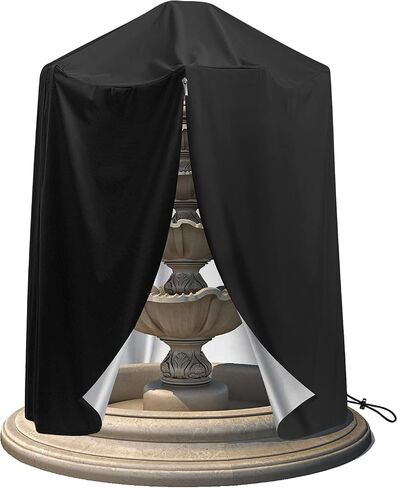 Fountain Cover 50H × 40D Inches Black 210D Oxford Fabric All-Weather Fountain Dust Cover with Drawstring Waterproof Protective Cover for Outdoor Patio Garden in Kuwait