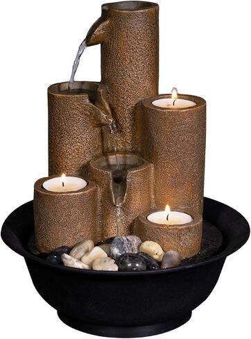 Alpine Corporation Barrel Waterfall Fountain and Tiered Column Tabletop Fountain with Candles in Saudi Arabia
