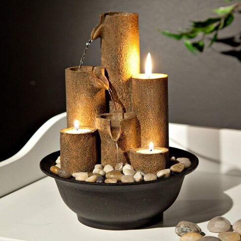 Alpine Corporation Barrel Waterfall Fountain and Tiered Column Tabletop Fountain with Candles in Saudi Arabia