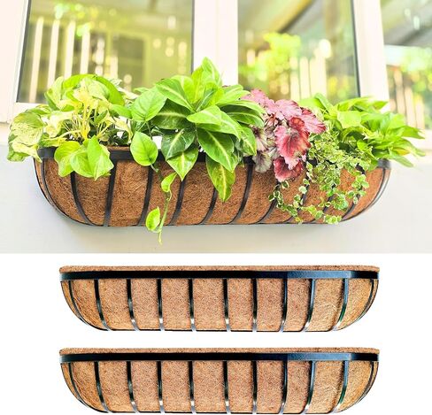 LaLaGreen Deck Railing Planter Box - 2 Pack, 36 Inch Large Wall Planters for Outdoor Plants, Window Flower Boxes Attach House with Coco Liners Metal Horse Troughs Fence Balcony Patio Porch Over Rail in Kuwait