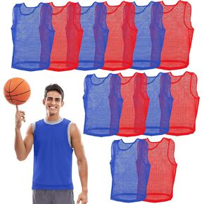 اخرج! Scrimmage Vest Pinnies 12pk باللون الأحمر والأزرق - مقاسات الشباب والمراهقين والبالغين - قمصان شبكية من النايلون لأي رياضة in Kuwait