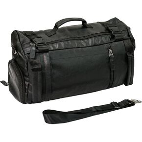 حقيبة سفر من الجلد الأسود الفاخر - حقيبة ليلية للرجال في عطلة نهاية الأسبوع مع أشرطة بإبزيم شديدة التحمل وتصميم داخلي واسع in Kuwait