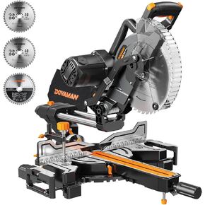 DOVAMAN Miter Saw, 10 Inch Dual Speed Compound Sliding Miter Saw, 3200/5000 rpm, Built-in Laser, 9 Positive Stops, 90 x 340mm Cutting Capacity, 3 Blades for Cutting Wood, Soft Metal and Plastic-DMS01A in Kuwait