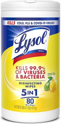 Lysol Disinfectant Wipes, Multi-Surface Antibacterial Cleaning Wipes, For Disinfecting and Cleaning, Lemon and Lime Blossom, 80 Count (Pack of 1) in Kuwait
