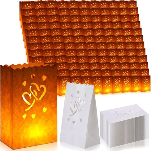 100 قطعة من اكياس الشموع البيضاء المقاومة للاشتعال بتصميم قلوب لعيد الحب قابلة لاعادة الاستخدام، اكياس شموع مقاومة للحريق لحفلات الزفاف والربيع والخطوبة والمناسبات in Kuwait