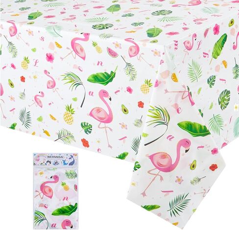 WERNNSAI Flamingo Tablecloth - 108''x 54'' Tropical Luau Party Disposable Plastic Table Cover Pineapple Party Supplies for Kid Girl Picnic Birthday Party Decoration in Saudi Arabia
