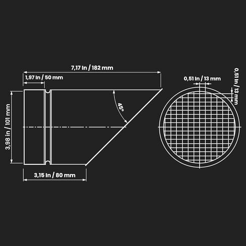 4" Inch Outlet Vent Cover with Mesh - Round Outdoor Air Take-off with Steel Screen – Angled Galvanized Steel Exhaust End Cap with Rain Cover (net 0.19" x 0.19" Inch) in Saudi Arabia