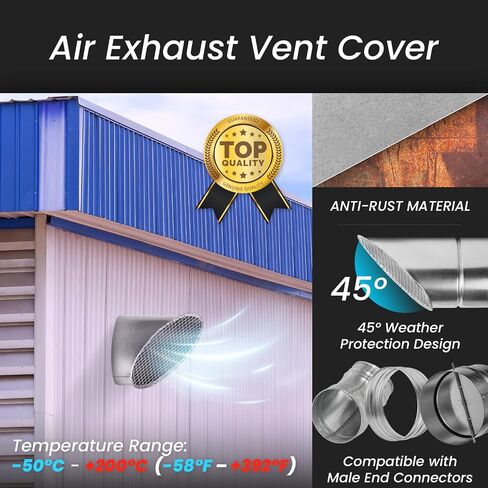 4" Inch Outlet Vent Cover with Mesh - Round Outdoor Air Take-off with Steel Screen – Angled Galvanized Steel Exhaust End Cap with Rain Cover (net 0.19" x 0.19" Inch) in Saudi Arabia