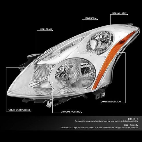 استبدال المصابيح الأمامية لتجميع المصابيح الأمامية من Auto Dynasty متوافق مع Altima Sedan 2010 2011 2012، جانب السائق والراكب، غطاء أسود زاوية كهرمانية in Kuwait