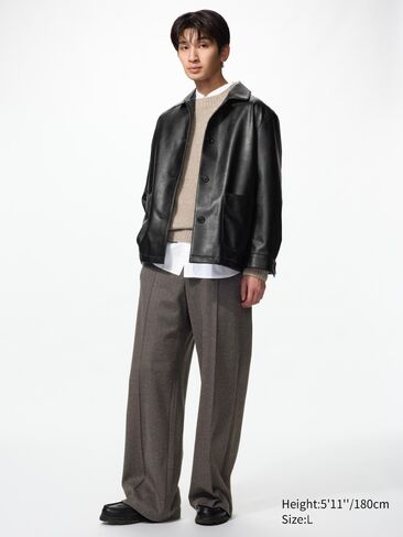 Uniqlo Brushed Jersey Wide Pants | Herringbone | Tall in Kuwait