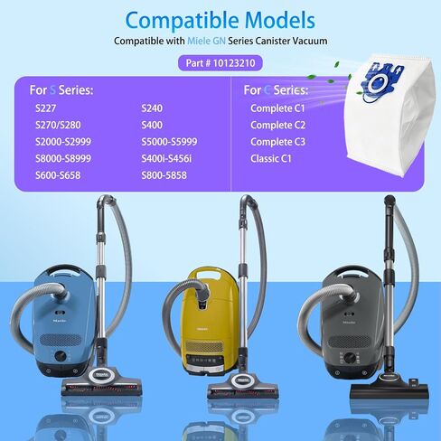 استبدال Hongfa لأكياس مكنسة كهربائية Miele Classic C1 GN Airclean، 15 عبوة من أكياس مكنسة Miele GN ثلاثية الأبعاد بكفاءة كاملة C3 لـ Miele Complete C2، Miele S5000-S5999 S8000-S8999 in Kuwait