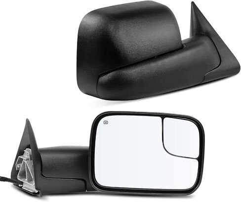 Drive & Paasenger Towing Mirrors - Compatible with 2009-2018 Dodge Ram 1500 2500 3500 - Power Heated Turn Signal Puddle Lamp Arrow Signal Temp Sensor Side View Mirrors - Black Textured in Kuwait