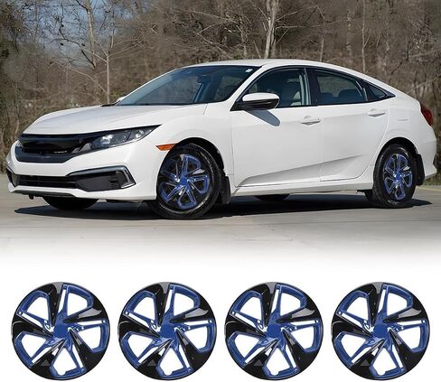 أغطية إطارات مقاس 16 بوصة تناسب 2016-2026 Honda Civic [2016 2017 2018 2019 2020 2021 2022 2023 2024 2025 2026] أغطية عجلات Honda Civic Sedan، [فقط محور حديد مناسب - عجلة فولاذية] (طلاء فضي وطلاء أسود) in Kuwait