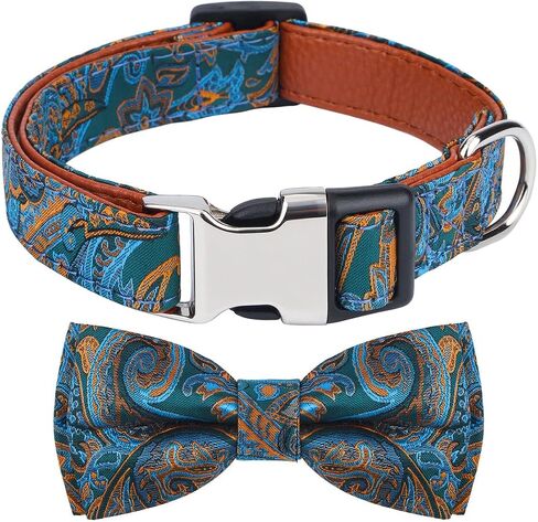 Dog Collar with Bow Tie for Girl or Boy Gift Soft Durable Bowtie Blue dot Small in Kuwait