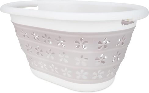 سلة غسيل قابلة للطي من Camco باللون الأبيض/الرمادي الداكن - مثالية للمنازل والقوارب والRVs - مقابض حمل سهلة الإمساك - قابلة للطي للتخزين المضغوط، صغيرة - 51951 in Kuwait