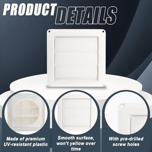 Dryer Vent Cover Outdoor 4 Inch Hood, Louvered Dryer Vent Cover, Stops Birds Nesting In Bathroom Exhaust Vents Pipe (6'' x 6 '') in Kuwait