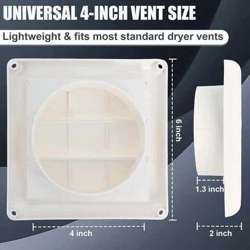 Dryer Vent Cover Outdoor 4 Inch Hood, Louvered Dryer Vent Cover, Stops Birds Nesting In Bathroom Exhaust Vents Pipe (6'' x 6 '') in Kuwait
