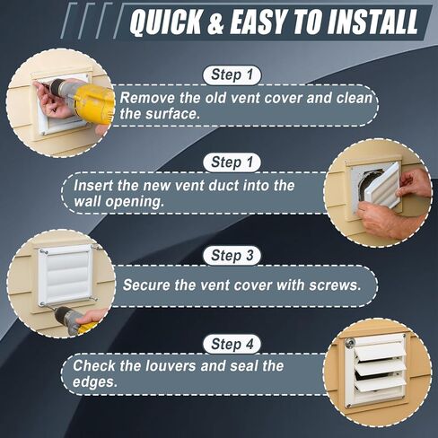 Dryer Vent Cover Outdoor 4 Inch Hood, Louvered Dryer Vent Cover, Stops Birds Nesting In Bathroom Exhaust Vents Pipe (6'' x 6 '') in Kuwait