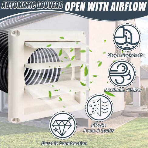 Dryer Vent Cover Outdoor 4 Inch Hood, Louvered Dryer Vent Cover, Stops Birds Nesting In Bathroom Exhaust Vents Pipe (6'' x 6 '') in Kuwait