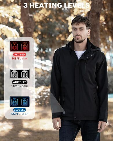 Heated Jacket for Men, Winter Heating Coat Men's Outdoor Coat with Detachable Hood in Saudi Arabia