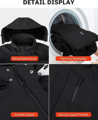 Heated Jacket for Men, Winter Heating Coat Men's Outdoor Coat with Detachable Hood in Saudi Arabia
