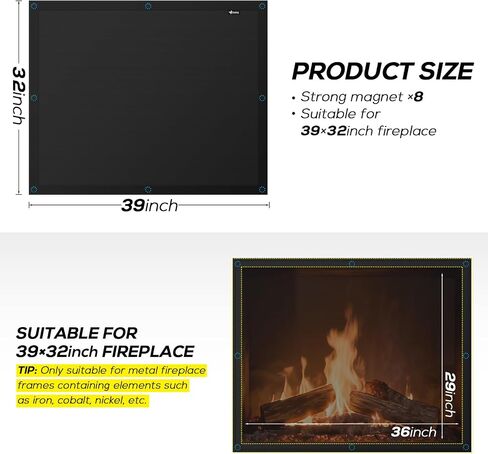 FLASLD Magnetic Fireplace Blanket for Heat Loss, Indoor Fireplace Covers Keep Drafts Out Stops Heat Loss, Fireplace Draft Stopper with Built-in Magnet for Iron Fireplace Frame (36" W x 30" H) in Saudi Arabia