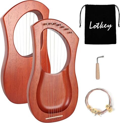Lyre Harp, Lotkey 16 Metal Strings Iron Saddle Mahogany Lyre Harp with Tunning Wrench, Extract Strings, Manual and Gig Bag in Saudi Arabia