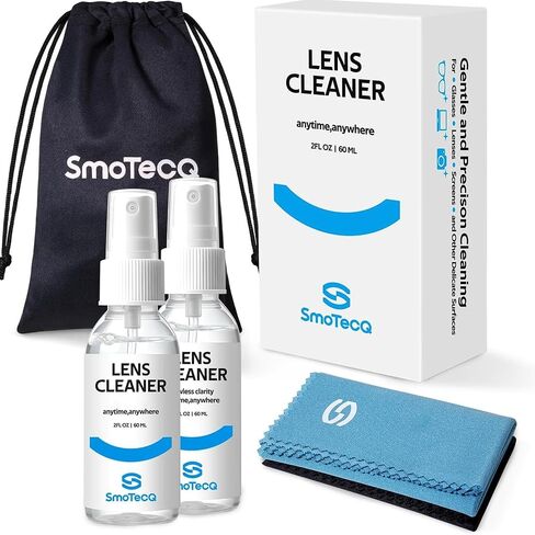 SmoTecQ Glasses Cleaner Kit – Alcohol-Free, Plant-Based Spray + Ultra-Soft Microfiber Cloths for Eyeglasses, Screens & Cameras – 2 x 2oz Spray Bottles + 2 Cloths + Travel Pouch Set in Saudi Arabia