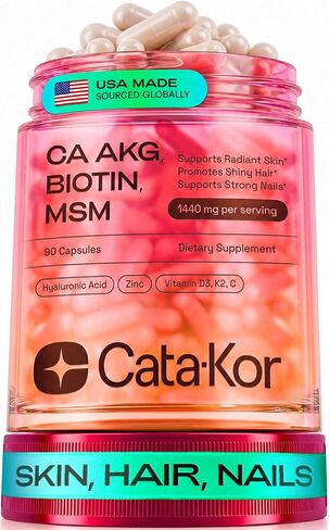 Hair Skin and Nails Supplement with Ca AKG | MSM | Hyaluronic Acid | Biotin | Vitamin C & Vitamin D3 K2 – Supports Radiant Skin, Promotes Shiny Hair & Strong Nails – 90 Capsules (1 Pack) in Saudi Arabia