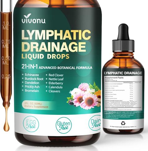 21-in-1 Lymphatic Drainage Drops for Liposomal, 6000mg Immune & Lymph System Support Supplement for Women & Men with Echinacea, Dandelion, Burdock, Bromelain, Calendula, Turmeric & More, 2 FL OZ in Saudi Arabia