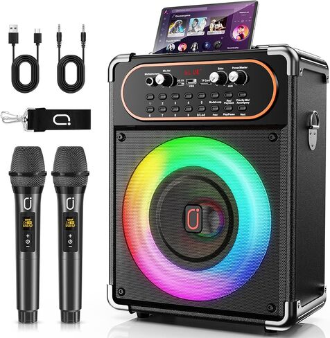 HWWR Karaoke Machine with 3 Wireless UHF Microphones for Adults, Portable Bluetooth Speaker, Party Speaker with Disco Lights for Outdoor, PA System Karaoke Speaker Support TWS/FM/USB/TF Card/AUX/REC in Saudi Arabia