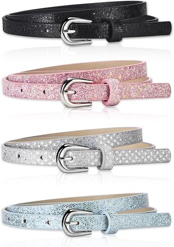 4 Pack Girls Belt Kids Glitter PU Leather Waist Belts, Shiny Belts Metal Buckle for Dress Pants Jeans in Saudi Arabia