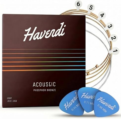 HAVENDI® Acoustic Guitar Strings for Acoustic Guitar with Phosphor Bronze Coated 6 String Set Including 3 Plectrums in Saudi Arabia